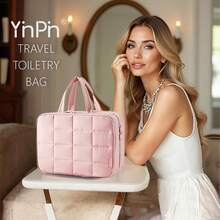 Travel Toiletry Bag With Jewelry Organizer, Hanging Travel Bag For Toiletries, Puffy Makeup Cosmetic Bag Organizer, Carry-On Travel Accessories Essentials - Hồng - Xem 8