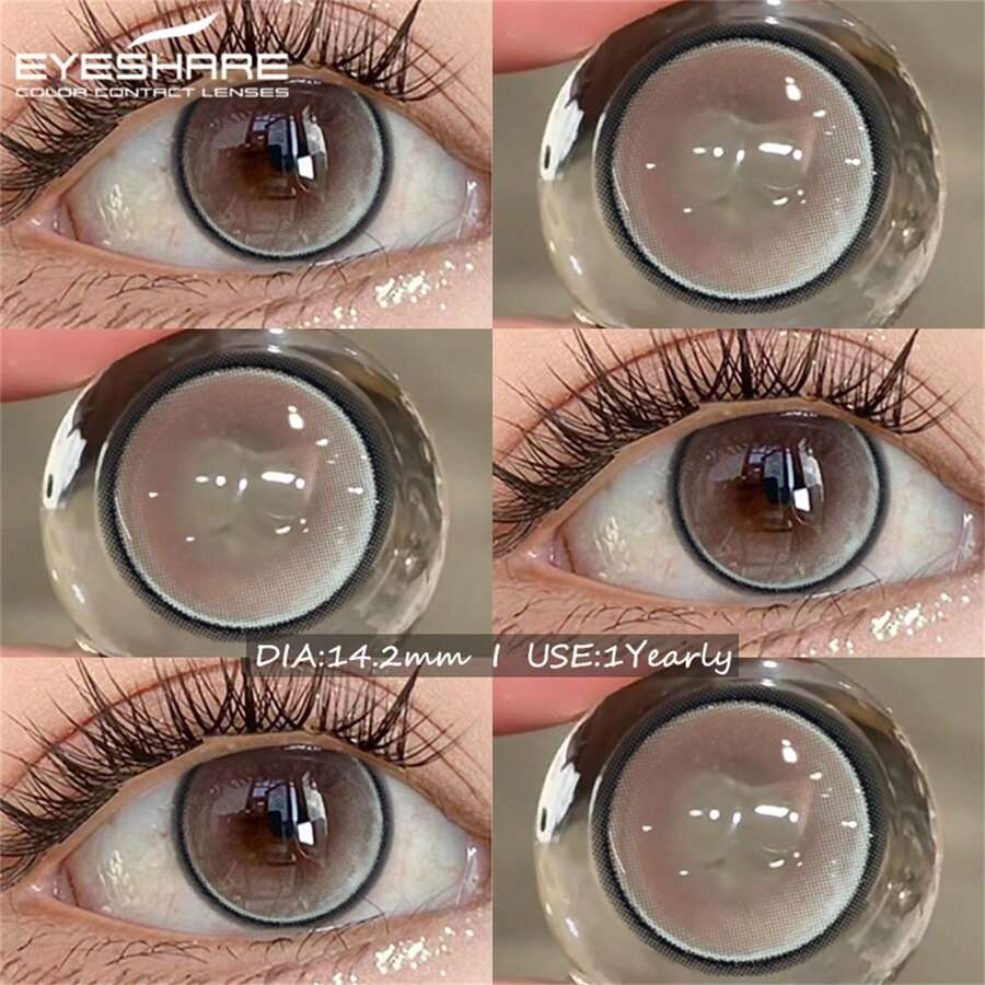 EYESHARE 1 Pair Natural Brown Contact Lenses For Eye Makeup, Fashion Blue/Green Contact Lenses, Purple Eye Makeup, Yearly Disposable-Does Not Come With Contact Lens Case-No Prescription - PRAGUE-GRAY - 查看 1