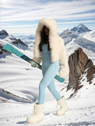 PinkTip 1pc Women's Fashion Fishbone Pattern Crew Neck Long Sleeve Jumpsuit, Sexy Base Layer Jumpsuit, Stretchy Slim Fit Cinched Waist Comfortable Jumpsuit, Autumn/Winter Ski Outfits