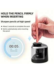 1 Automatic Electric Pencil Sharpener - No Battery Required, Automatic Stop, Second Level Fast Grinding, Compact And Portable Design, Suitable For Schools, Offices, Art - Heavy-Duty Structure, Suitable For Students, Teachers, Professionals - Black Electric Pencil Sharpener, School Stationery, Fashionable Design, Precise Grinding, Office Personnel (Without Battery)