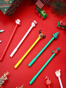 35 支装圣诞凝胶墨水笔新奇圣诞圆珠笔黑色凝胶墨水圣诞人物棒笔圣诞卡通凝胶墨水笔适用于课堂奖励、办公用品、圣诞袜