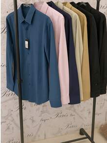 Men's Spring/Summer Slim Fit Dress Shirt - Màu xanh lam - Xem 3