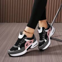 Plus Size Air Cushion Lightweight Casual Women Shoes, Black Patchwork Sports Shoes For Women Women's Platform Thick Bottom Sports Shoes Women's Wedge Sneakers Thick Sole Increase Height Women Sports Shoes Increase Height Men Shoes Men's Thick Sole Shoes Lace-Up Simple Couple Leisure Travel Shoes, Men's Sports Shoes - Black - View 13