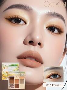 CATKIN 9-Color Matte & Shimmer Eyeshadow Palette, High Pigment Matte & Pearl Eyeshadows, Neutral Eyeshadow Palette, C15 Forest - C15 Forest - 查看 4