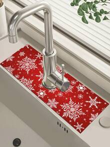 1 件 14*38 厘米圣诞厨房硅藻土垫，带圣诞老人、雪人、侏儒、雪花和麋鹿图案，圣诞装饰水龙头吸水垫，浴室水龙头防溅垫，防潮防滑水龙头垫，厨房台面配件，2025 年家居圣诞装饰礼物 - 彩色 - 查看 7