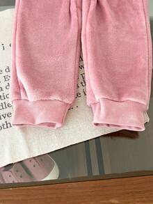 3 Stücke süßer Kaninchen Stickerei Fleece Langarm Top, einfarbige Hose und Kapuzen-Reißverschluss Weste Set, geeignet für Alltag und Outdoor, Herbst/Winter