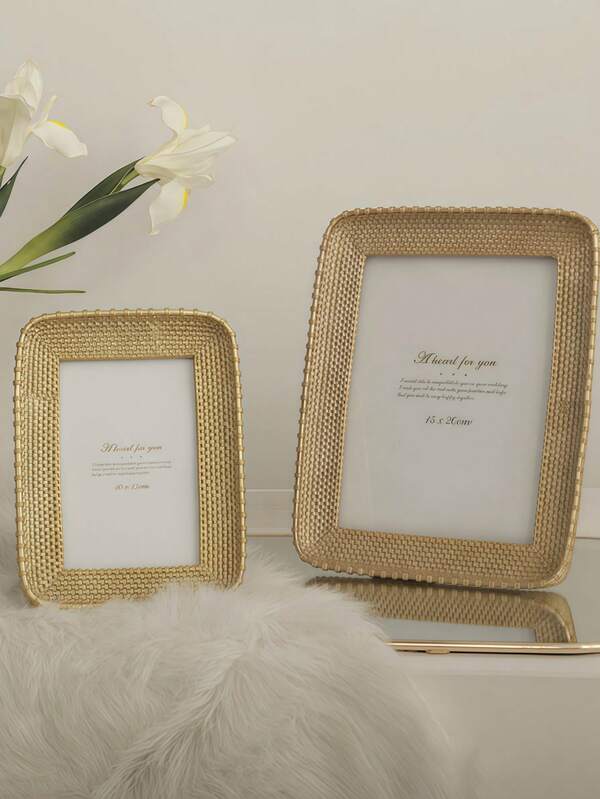 1 European Woven Photo Frame, Two Sizes Of Rectangle And Round, Gold Vintage Photo Frame, Suitable For Home Decoration, Bedroom Decoration, Office And Students, Storage, Wedding Decoration, House Decoration, Jewelry Storage, Party Decoration, Best Gift, Christmas Decoration, Birthday Gift
