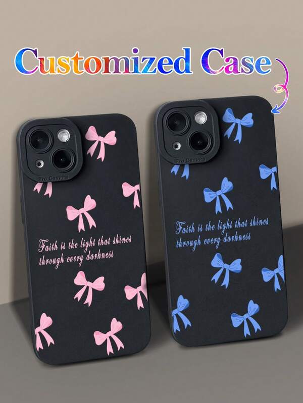 Customized Girly Cute Bow Selectable Color Personalized Short Phrase Customized Black Soft Full Coverage Selfie Photo Phone Case Customized Name Phone Case Protective Cover Compatible With Samsung, Redmi, Compatible With IPhone 13 14 15 14C A14 A15 16A A34 A35 A36 A53 A54 A55 A56 S25 S24 S23 S22 S21 S20 Ultra 16 Pro Max