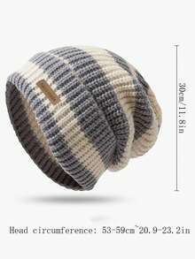 1pc Winter Striped Letter Loose Beanie Hat, Warm, Versatile, Knitted Cap, Windproof, Fashionable Unisex Fall Outfit