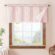 Cenefas de lino ASPMIZ para ventanas de estilo granja, cortinas de cocina de doble capa con lino y encaje, cortinas de cenefa rústicas para ventanas pequeñas, cocina, baño, cafetería, 52 X 18 pulgadas con bolsillo para barra, rosa - Rosa 52 de ancho x 18 de largo, paquete de 1 - Ver 3