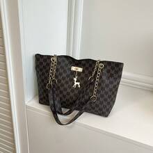 Bolso de mano de gran capacidad de moda 2024 para mujer, bolso de hombro de cadena vintage con estampado, adecuado para ir al trabajo - Café integral - Ver 10