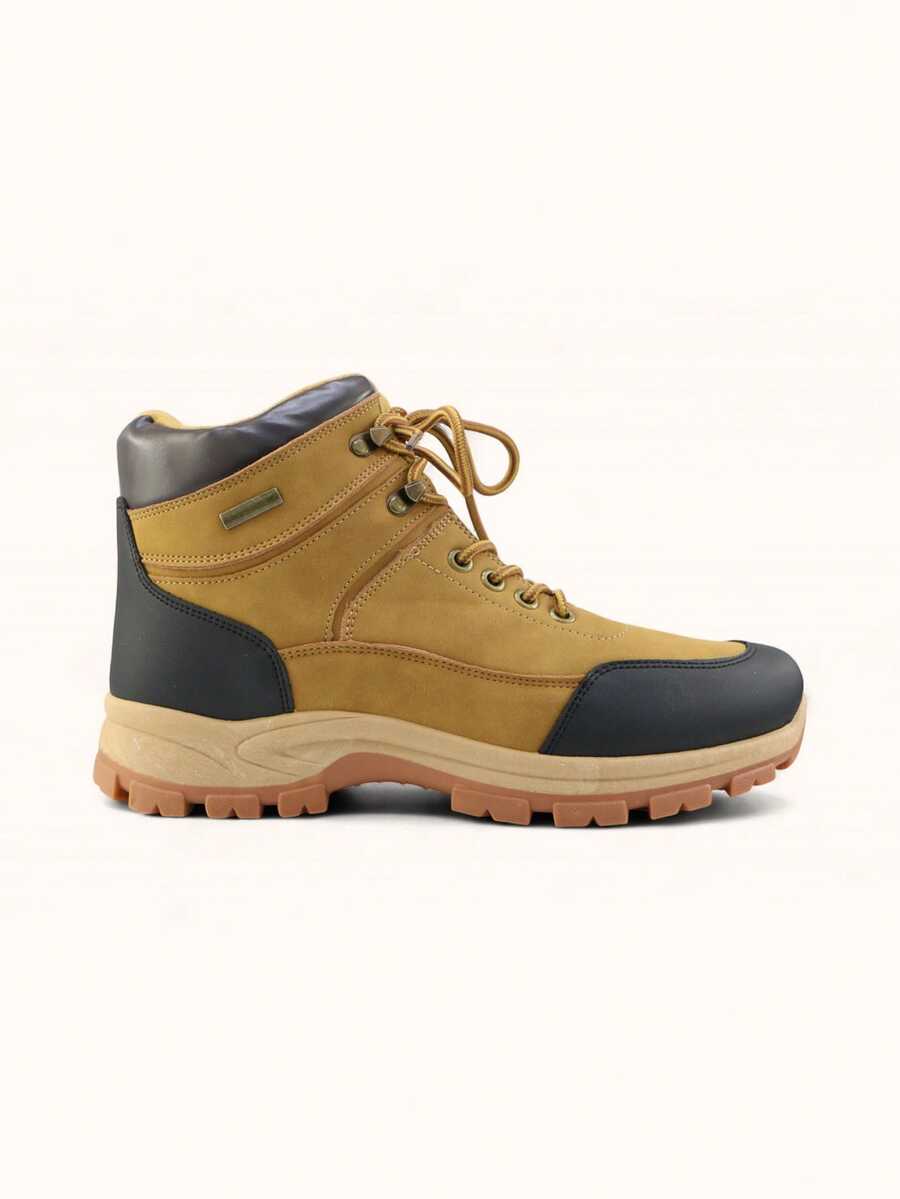 Men's Classic Work Boots, High-Top Lace-Up Non-Slip Hiking Boots - Camel - View 1