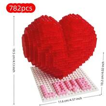 706/782pcs Whole Big Red Heart Creative Building Blocks Set, 3D Red Heart Decor, Can Be Used As Surprise Gift, Birthday/Halloween/Valentine's Day/Christmas/Christmas Eve Holiday Gift