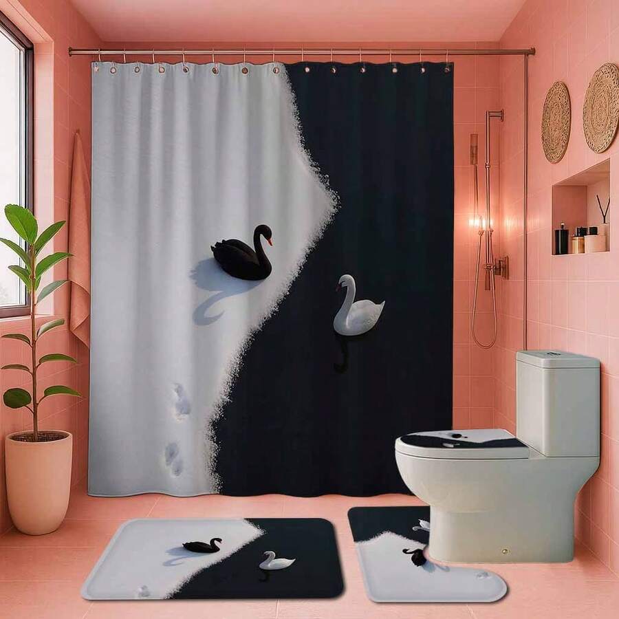 1/4 piezas Cortina de ducha impermeable y lavable con estilo floral y de plantas, multicolor, resistente a los detergentes, sin necesidad de barras de cortina, adecuada para gimnasio, baño y decoración navideña