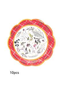 10 pezzi/20 pezzi/50 pezzi Piatti di carta a forma di fiore con bordo rosso e dorato, diametro 18 cm, per dolci, spuntino, cena di Natale, decorazione natalizia, feste di Natale