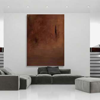 Elegant japansk canvastavla i Wabi-Sabi-stil - oramad abstrakt väggdekor med jordnära bruna och svarta virvlar, perfekt för vardagsrum, sovrum, arbetsrum eller hotellinredning, modern minimalistisk heminredning, vardagsrumskonstverk | Minimalistisk väggkonst | Slät textur, väggdekor