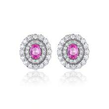 1Pair S925 Pink Earrings Vintage Luxury Round Studs Sweet Cute Dainty Women Jewelry For Ladies Bridal Wedding Party Elegant Valentine Day Gift