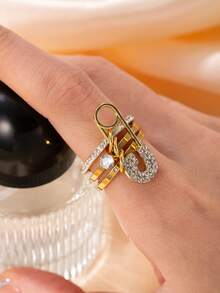 三色三环时尚女士戒指，可拆卸，锆石装饰，适合女性日常搭配、派对、礼物、配饰