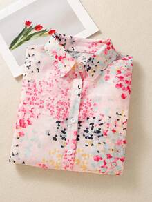 Áo sơ mi dài tay họa tiết hoa nhí cỡ lớn dành cho nữ, cổ cài nút, kiểu dáng thường ngày, phù hợp cho mùa thu, đông và xuân. - Nhiều màu - Xem 3