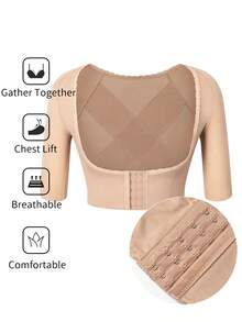 Women Upper Arm Shapewear Chest Support Arm Short Sleeves Vest Breast Lifter Push Up Tops Back Cross Improve Posture Shaping Arm Underwear - Màu be - Xem 5