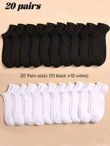 1/10/15/20 双男女通用黑白踝袜，休闲舒适透气袜子，适合日常穿着、居家和旅行 - 彩色 - 查看 14