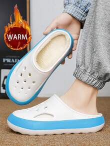 Men's Slippers Winter New Thickened Warm Plush Lined Hole Slippers, Unisex Thick Sole Anti-Slip Warm Slippers, Suitable For Indoor And Outdoor Wear, Couple Style, Unisex