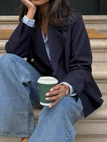 Live To Mo 女士冬季服装长袖风衣优雅别致商务休闲女装 - 藏青色 - 查看 5
