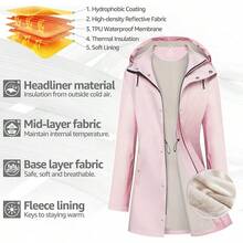 UNIQUEBELLA Rain Jackets For Women Waterproof, Raincoat Long Hooded Rain Coats Outdoor Windbreaker Trench Coat - 粉紅色羊毛 - 查看 3