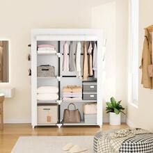 Wardrobe Closet, 41.7 Inch Wide Portable Closets For Hanging Clothes With 1 Hanging Rod, 6 Shelves, 6 Pockets, Clothes Rack With Cover Portable Wardrobe Closet For Bedroom, Dorm, Black