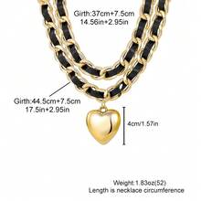 1 PC Creative Design Geometric Temperament Flannelette Chain Fashion Necklace, Retro Heart - Shaped, Versatile Double - Layer Neckpiece - 黑色 - 查看 5