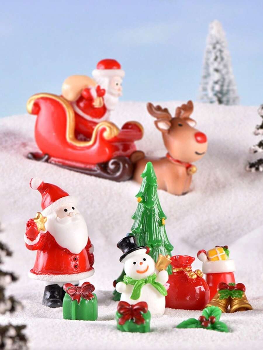 إكسسوارات ديكور سانتا وتمثال الثلج، هدايا عيد الميلاد، زخارف صغيرة من الراتنج لمناظر طبيعية صغيرة