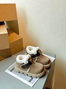 1 Pair Fashionable Winter New Faux Deer Suede Non-Slip Wear-Resistant Dry Comfortable Thick Lining Warm Boots For Girls, Suitable For Indoor And Outdoor Activities