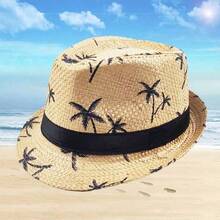 1pc Summer Sun Hat, Korean Fashion British Style Hat, Suitable For Men, Fashionable Beach Sun Hat, Multiple Colors Available, Machine Washable - Leaf Straw Hat - View 11
