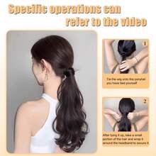 20-Inch Wavy/Straight Ponytail Wig With A Stylish Look Featuring A Korean Slouchy Layered Synthetic Curl, Thick Anti-Slip Rubber Band For A Low Ponytail