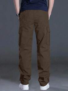 1 件男士户外纯色工装裤，多口袋工作服长裤，适合夏季海滩、日常通勤、跑步、健身、休闲运动，直筒裤 - 棕色 - 查看 2