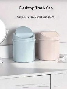 1pc Mini Trash Can With Lid, Small Desktop Garbage Can, Plastic Desk Waste Basket, Twist-Lid Design To Prevent Odor Leakage, For Storing Fruit Peels And Paper Scraps To Keep Desk Tidy, Suitable For Bathroom, Home Office Desk, Coffee Table, Office, Living Room, Study - Multicolor - View 3