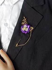1 pieza Broche unisex, estilo coreano con flor de tela tipo margarita o crisantemo, alfiler de suéter, cadena de solapa con borla y aguja larga - Multicolor - Ver 21