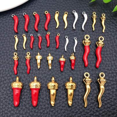 2 piezas de encantos de acero inoxidable en forma de pimiento rojo con esmalte, encantos de comida, vegetales y plantas de la suerte para manualidades, decoración de collares, pulseras y aretes