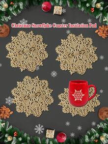 1/6pcs Christmas Snowflake Coasters, Heat Insulation Coasters For Christmas Party Table Decoration, Christmas Scene Decor Coasters, PVC Foil Snowflake Coasters