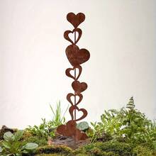 1pc Rustic Heart Shaped Floral Metal Decor - Ideal Gift For Mother's Day, Easter, Christmas | Perfect For Friend, Balcony, Yard Or Garden Decoration | Romantic Garden Decor | Durable Metal Decoration, Garden Ornament - Rust Brown - View 4