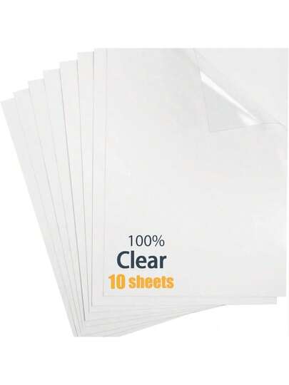 10 ورقات ملصقات فينيل شفافة قابلة للطباعة بحجم A4 (8.25 * 11.7 بوصة) ورق ملصقات فينيل مقاوم للماء وسريع الجفاف للطابعات النفاثة/الليزر