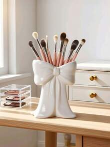 1pc Cute Bow-Shaped Pen Holder - Desktop Makeup Brush And Office Supply Organizer, Elegant Makeup Brush Storage, Suitable For Girls, Students And Women, Creative Decor Design, Also Suitable For Holiday, Beach, Bathroom, Bedroom, Large Capacity - Multicolor - View 7