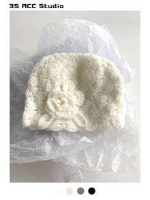 1pc Floral Headband Hat For Women, New Autumn/Winter Style, Versatile, Face-Framing, Warm, Handmade Crochet Flower, Sweet Retro, Knitted Beanie Cap - Multicolor - View 10