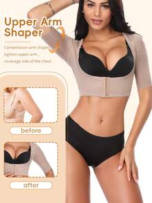Women Upper Arm Shapewear Chest Support Arm Short Sleeves Vest Breast Lifter Push Up Tops Back Cross Improve Posture Shaping Arm Underwear - Màu be - Xem 3