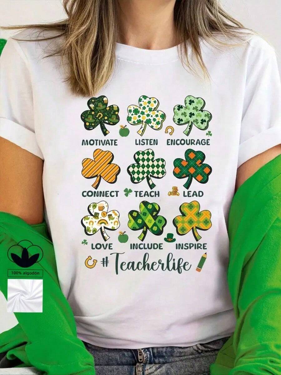 Camiseta Casual Mujer - Algodón 100% Suave, Estampado Moderno, Ideal para Todo Momento Liso Casual Ninguno Diario - Blanco - Ver 1