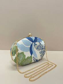 Blue Egg-Shaped Women's Handbag, Double-Sided Fashion Sequin Decorated Round Clutch Bag, Party Bag, Suitable For Parties, Weddings, Galas, Matches Well With Holiday Party Dresses, Formal Gowns, And Sequin Outfits, Glamorous Sequin Bag