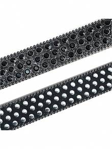 1pc Solid Color Rhinestone Waist Belt, Inlaid With Shiny Crystal For Punk And Hip-Hop Style, Suitable For Jeans Or Dress Halloween Summer, School - 黑色 - 查看 6