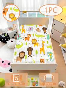 1 Peça Lençol com Tema de Animais Cartoon, 110g, Lençol Infantil, Lençol de Bebê com Recorte, Lençol Impresso em 3D com Tema de Cartoon em Fibra Ultrafina 100% Lavada com Água, (1 Lençol, Sem Material de Enchimento), Adequado para Quarto de Crianças, Cama de Soneca em Creche, Berço de Bebê e Pré-Escola (Altura Lateral do Lençol 15cm)