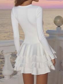 Abito lungo a maniche lunghe elegante e monocromatico da donna, adatto per l'autunno, marchio WOWDARK