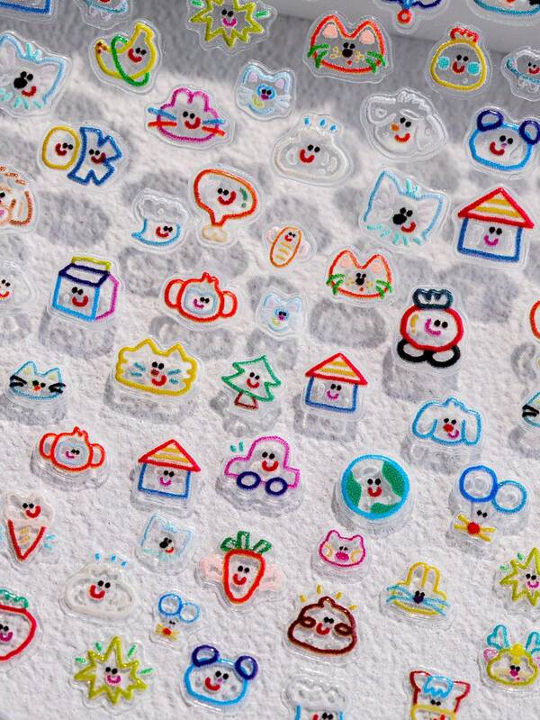 1pc Cute Cartoon Sticker Set With Various Animal Elements, Decorative For Notebook, Planner, Phone, Etc.